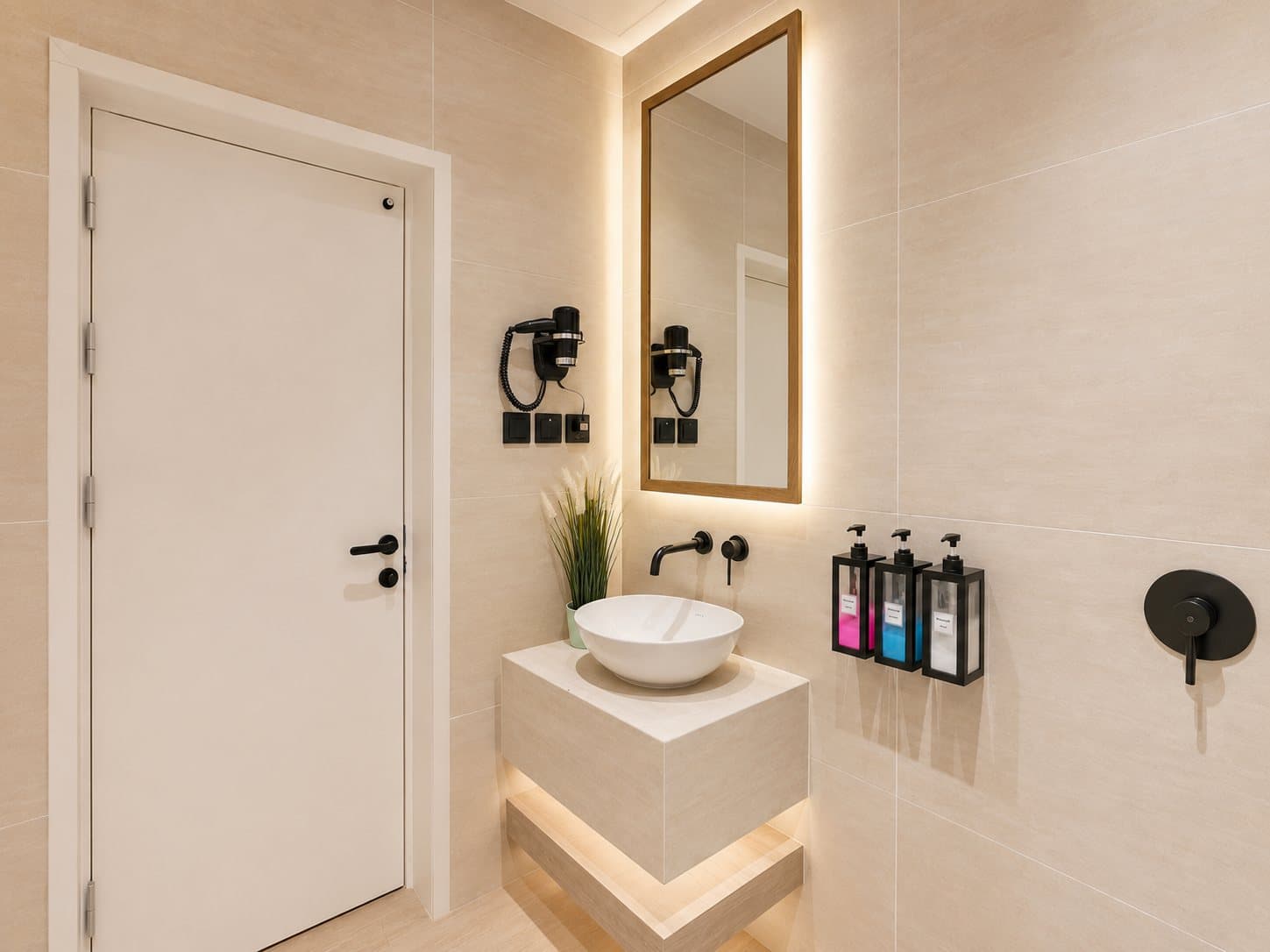 A clean vanity with hospitality amenities — Ibn Khaldun bathroom